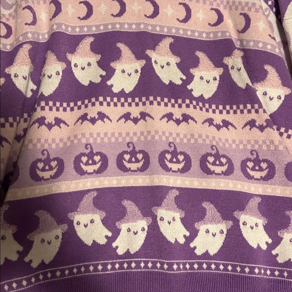 Sweet Society Hot Topic pink and purple ghost Halloween sweater size small - Picture 2 of 4